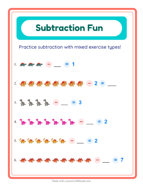 Mixed Subtraction with Dinosaurs