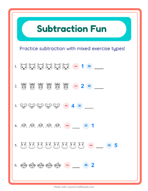 Mixed Subtraction with Faces (Black & White)