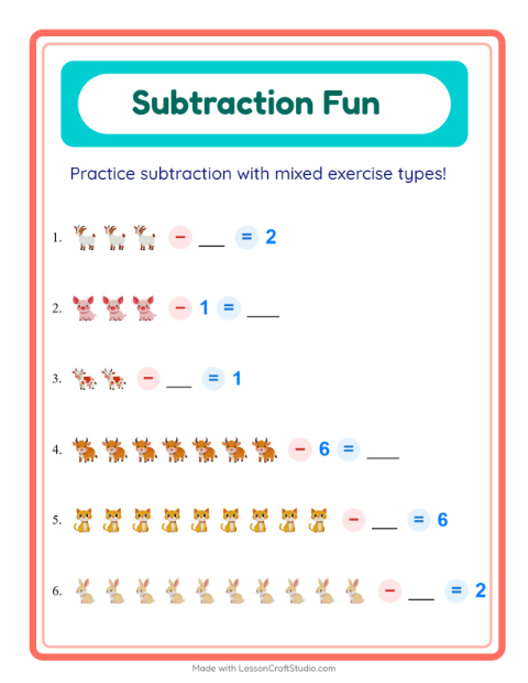 Mixed Subtraction with Farm Animals