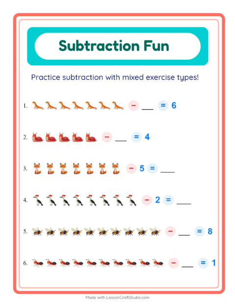 Mixed Subtraction with Forest Creatures