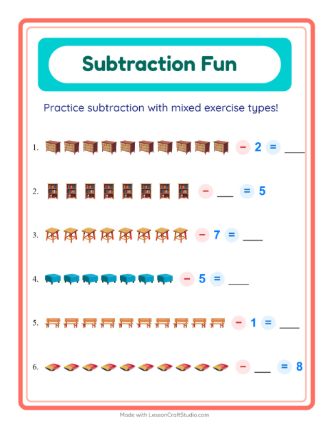 Mixed Subtraction with Furniture