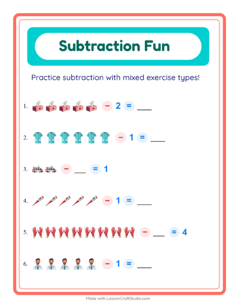 Mixed Subtraction with Hospital Things