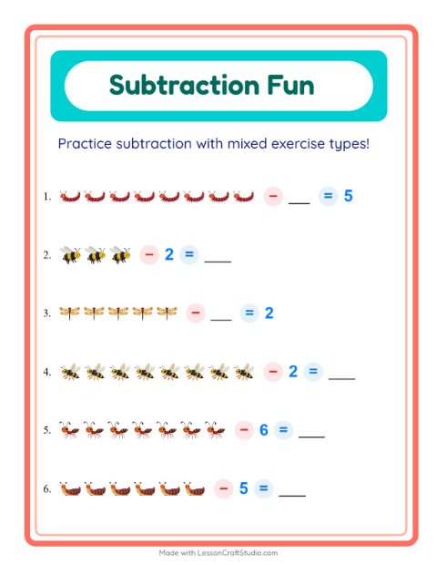 Mixed Subtraction with Insects and Bugs