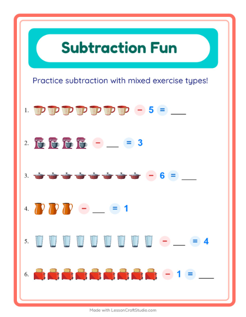 Mixed Subtraction with Kitchen Tools