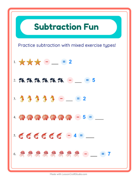 Mixed Subtraction with Ocean Life