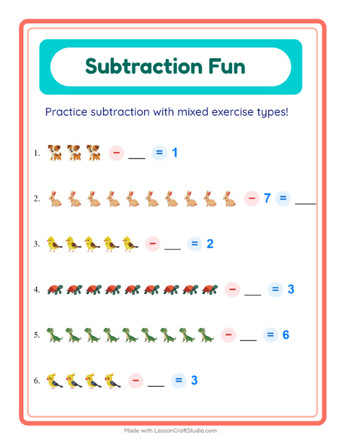 Mixed Subtraction with Pets