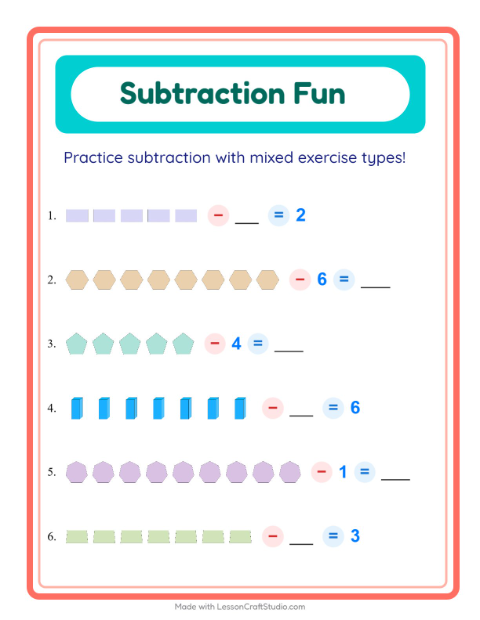 Preview of Mixed Subtraction with Shapes — Grade 1