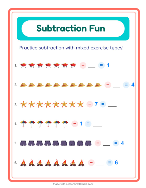 Preview of Subtraction worksheet featuring Spring for kindergarten