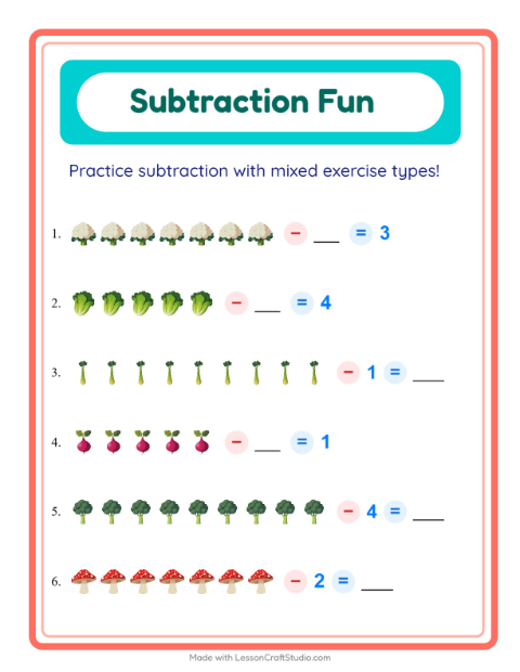 Mixed Subtraction with Vegetables