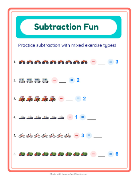 Mixed Subtraction with Vehicles