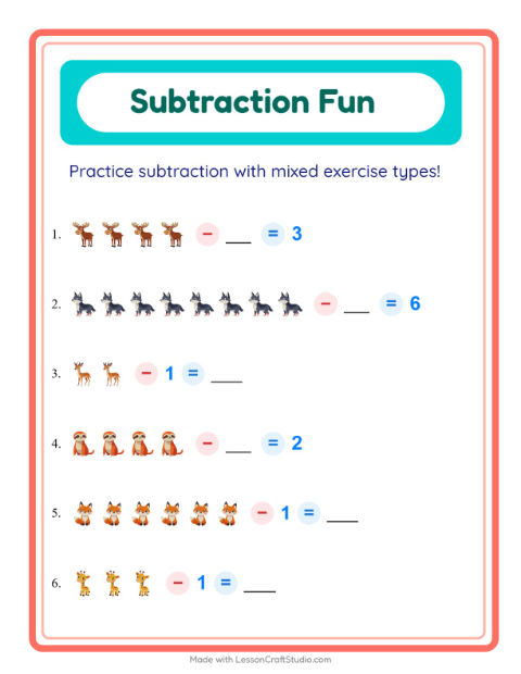 Mixed Subtraction with Zoo Animals