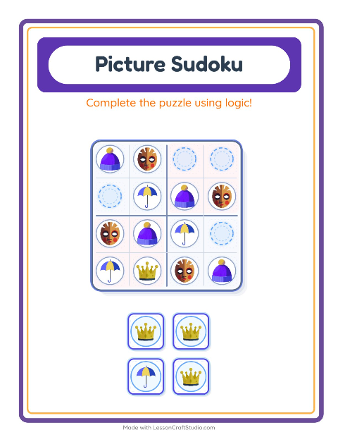Preview of Picture Sudoku worksheet featuring Accessories for kindergarten