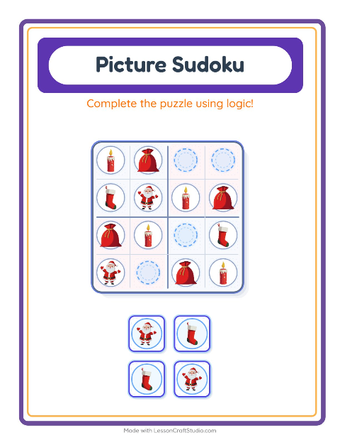 Preview of Picture Sudoku worksheet featuring Christmas for kindergarten