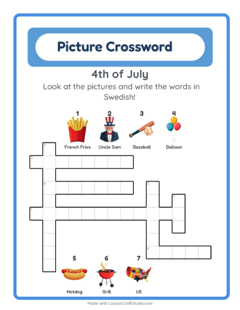 Picture crossword – Fourth of July Things