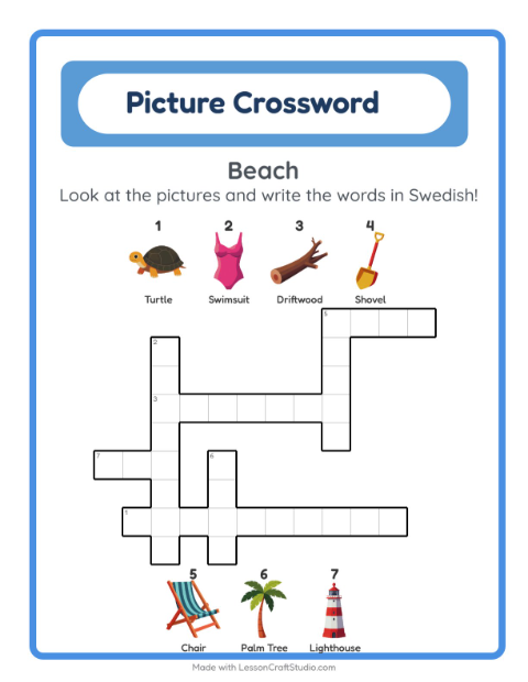Picture crossword – Beach Things