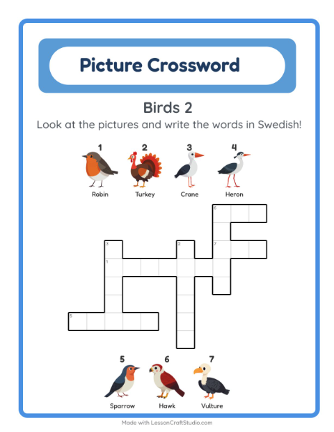 Picture crossword – More Birds