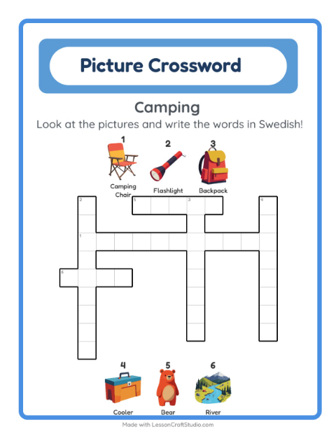 Picture crossword – Camping Gear