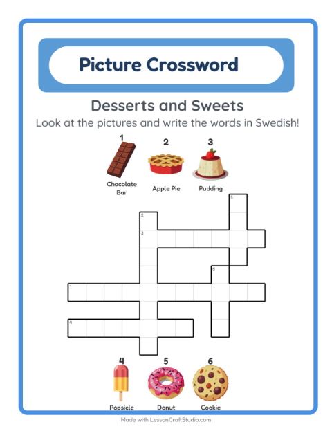Picture crossword – Desserts and Sweets
