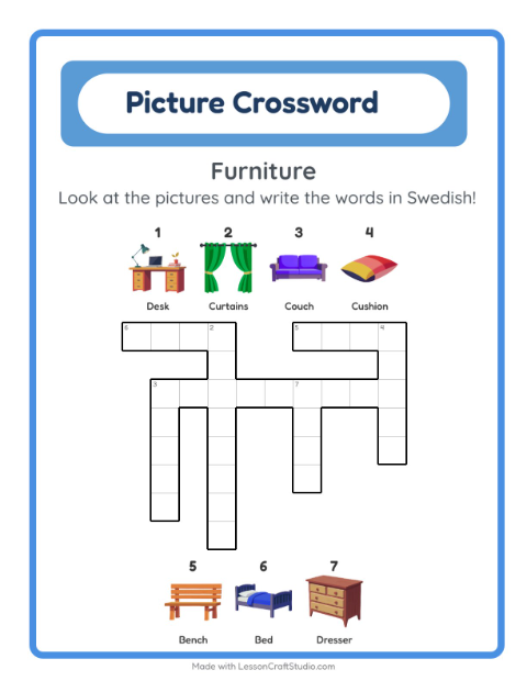 Picture crossword – Furniture