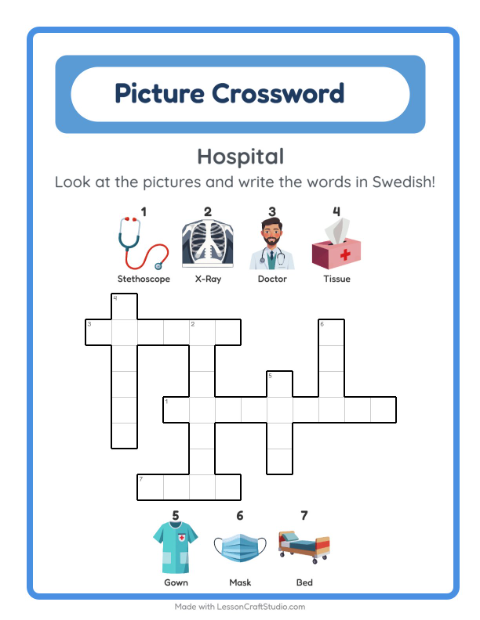 Picture crossword – Hospital Things