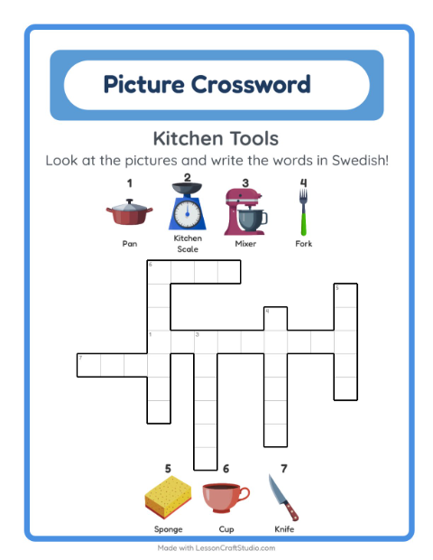 Picture crossword – Kitchen Tools