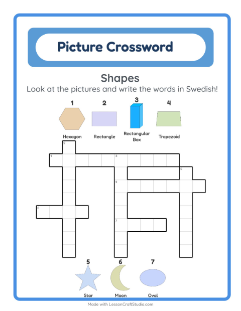 Preview of Learn Swedish: Shapes – Picture Crossword for Kids