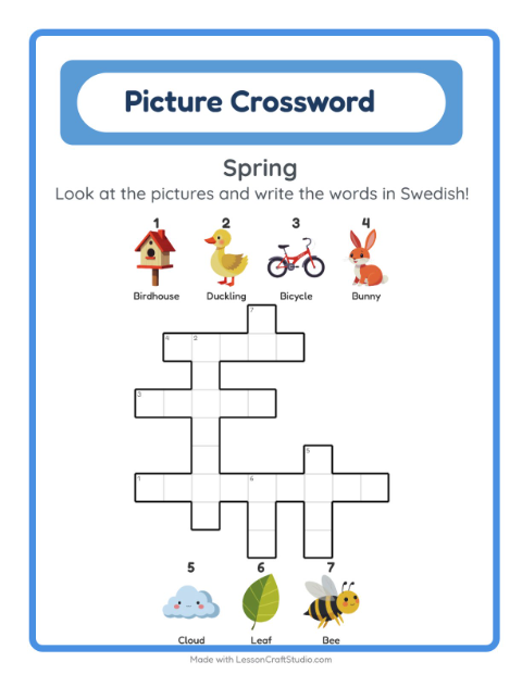 Preview of Learn Swedish: Spring – Picture Crossword for Kids