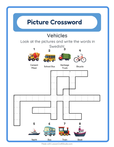 Picture crossword – Vehicles