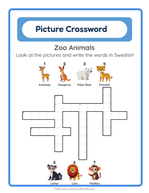 Picture crossword – Zoo Animals