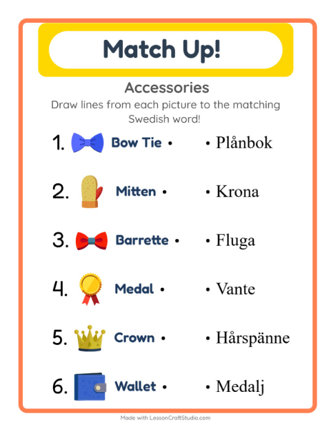 Picture-word match – Accessories