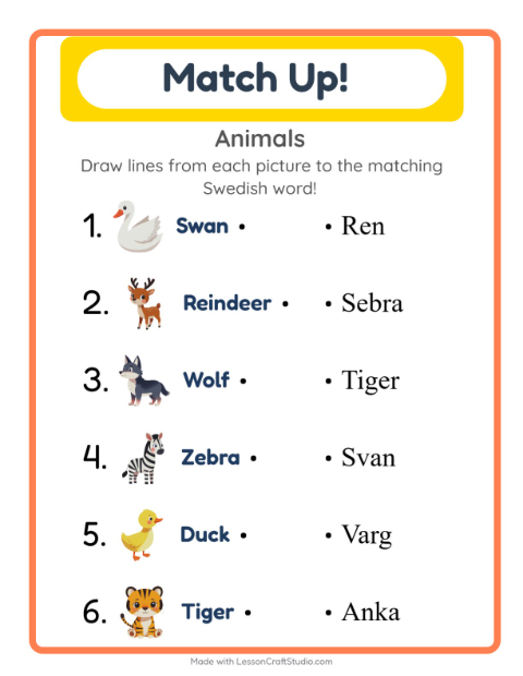 Picture-word match – Animals