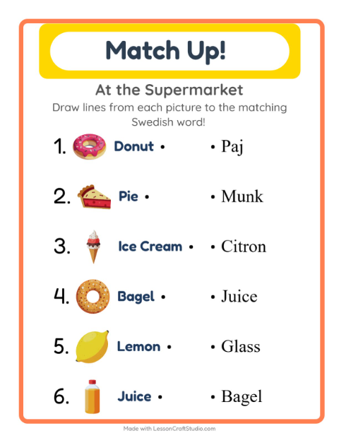 Picture-word match – Supermarket Things