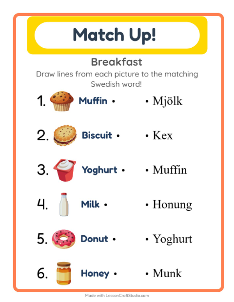 Picture-word match – Breakfast