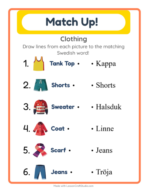Picture-word match – Clothes
