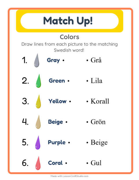 Picture-word match – Colors