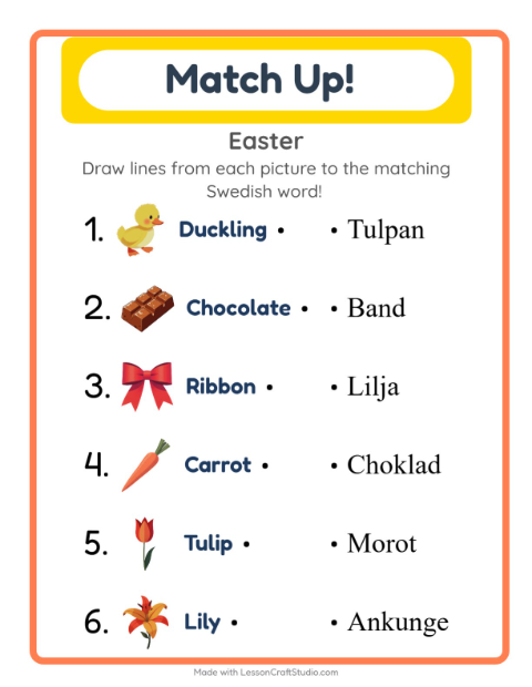 Picture-word match – Easter