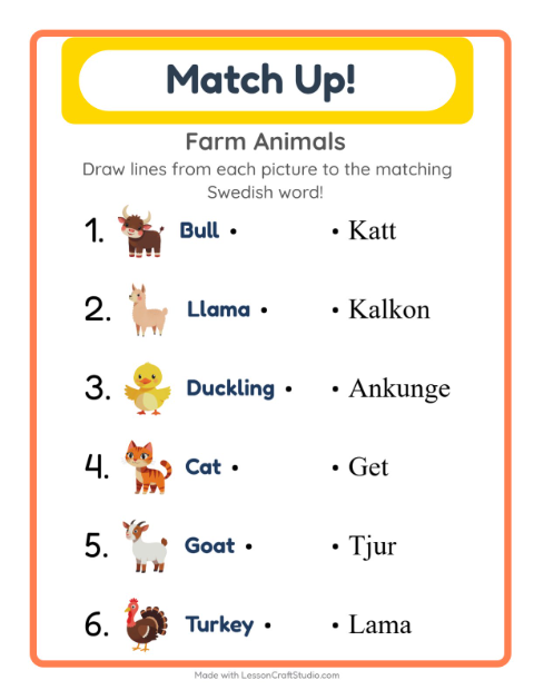 Picture-word match – Farm Animals