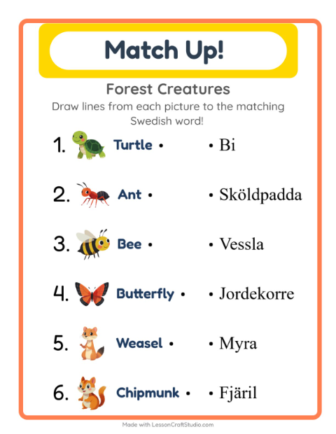 Picture-word match – Forest Creatures