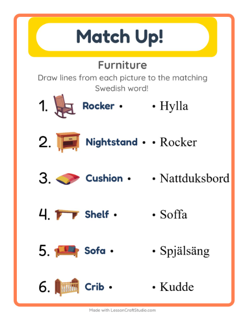 Picture-word match – Furniture