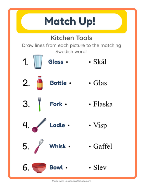 Picture-word match – Kitchen Tools
