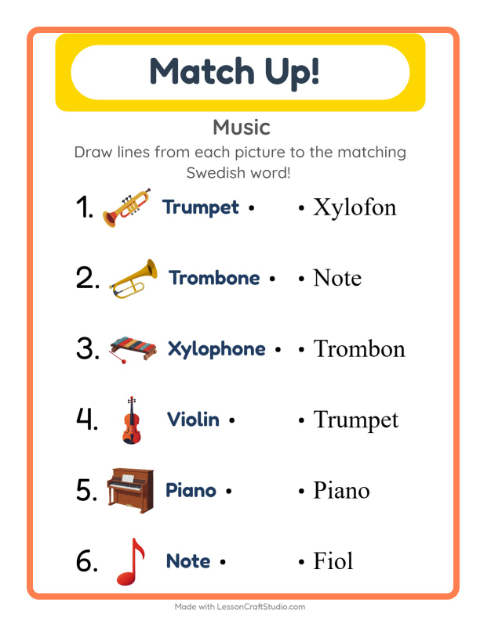 Picture-word match – Musical Instruments