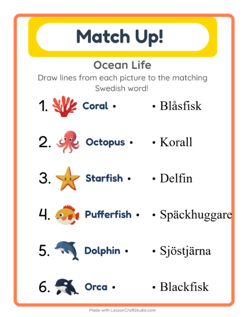 Picture-word match – Ocean Life