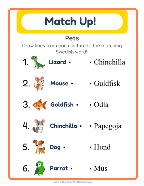 Picture-word match – Pets