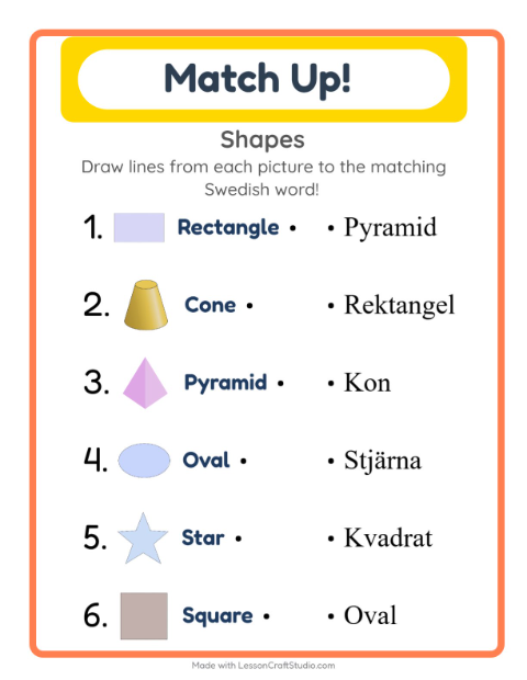 Preview of Learn Swedish: Shapes – Picture-Word Match for Kids