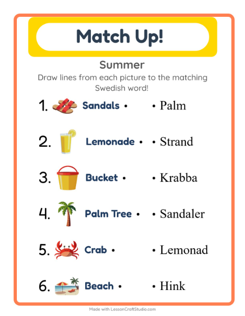 Picture-word match – Summer