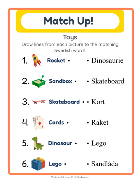 Picture-word match – Toys
