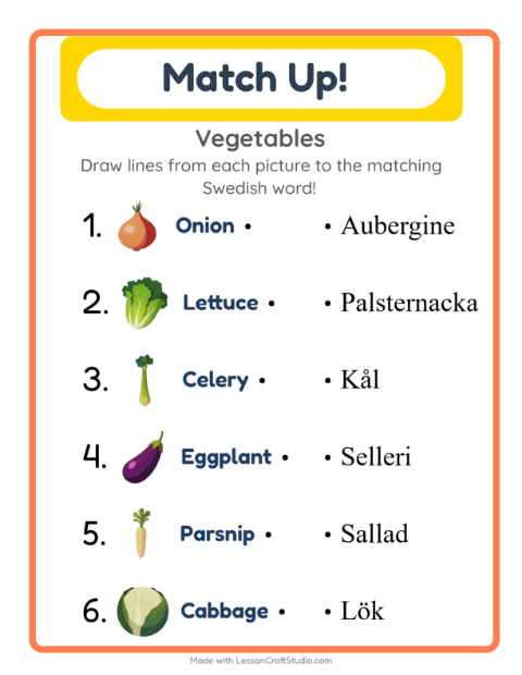 Picture-word match – Vegetables