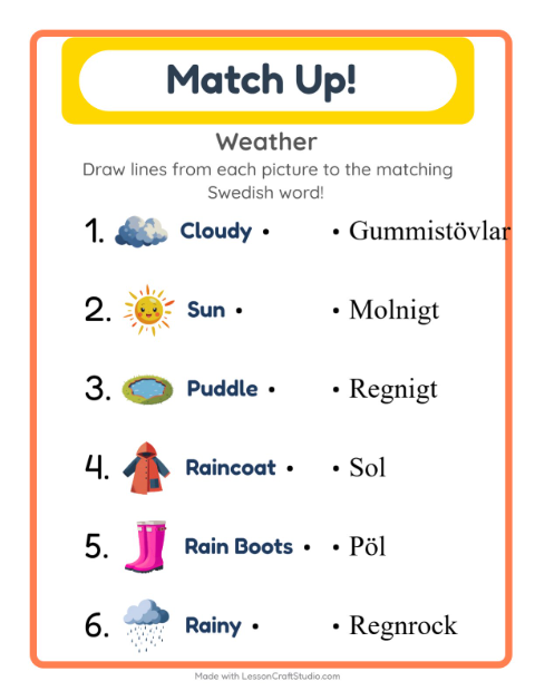 Picture-word match – Weather