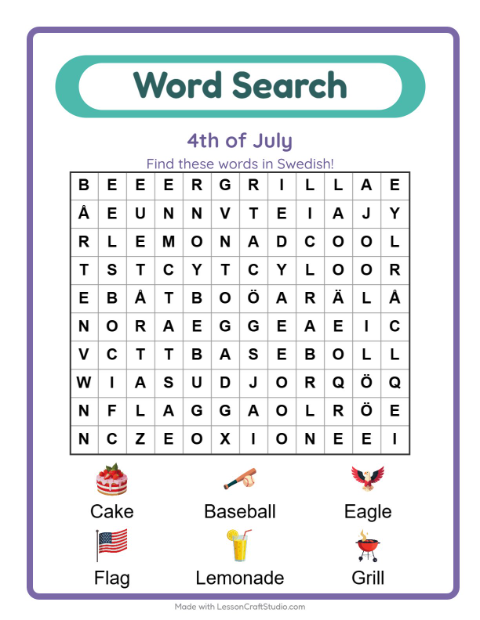 Picture word search – Fourth of July Things