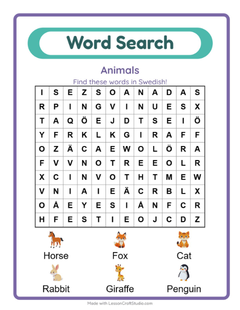 Picture word search – Animals